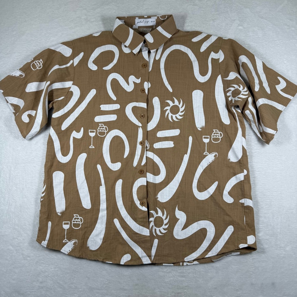 Petal + Pup Womens‎ Brown Abstract Sun Wine Print Cotton Button Up Shirt Size S